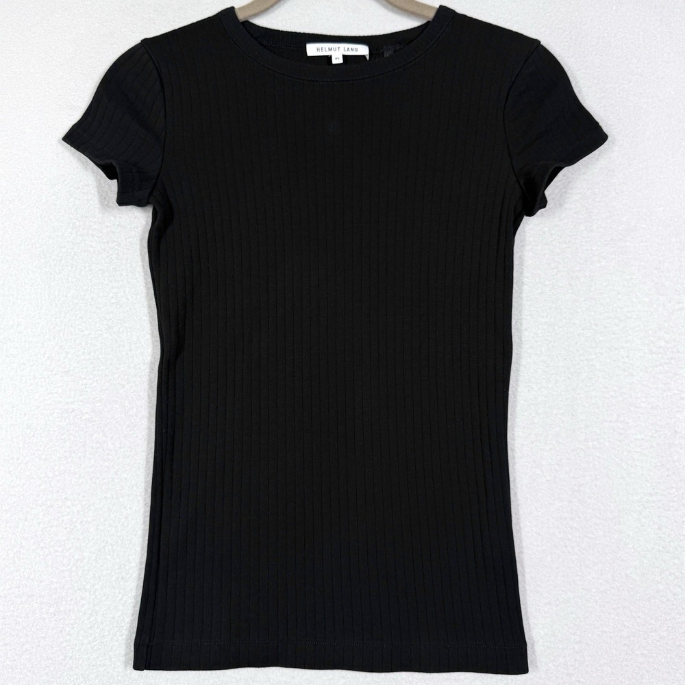 Helmut Lang Top Womens XS Black Short Sleeve Ribbed Shirt Minimalist Staple